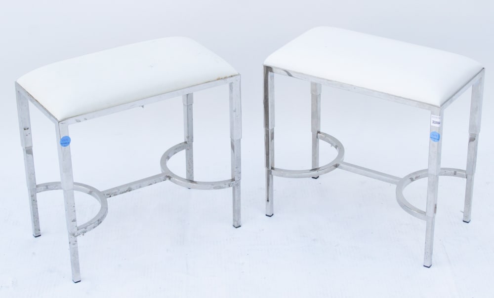 Pair of White-top Chrome Stools (1 of 8)