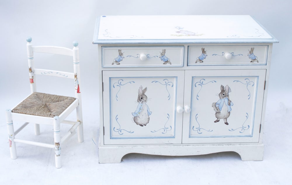 Child's Painted Cabinet, with Child's Chair (1 of 14)
