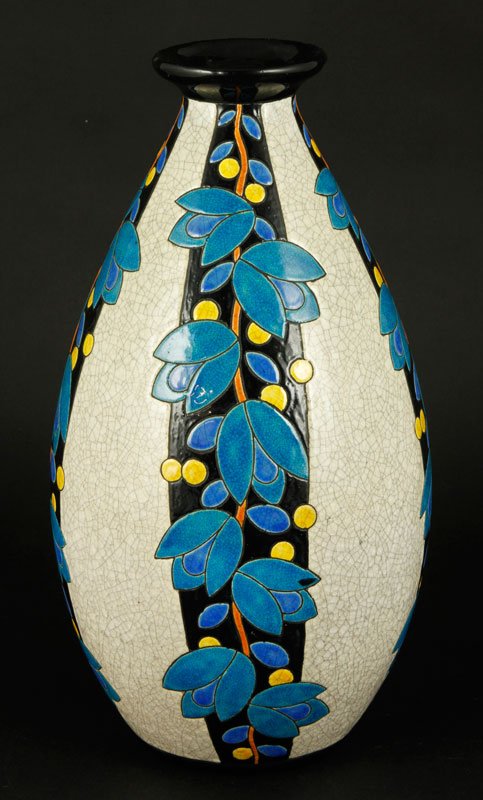 Boch Freres Art Deco Vase: Boch Freres Art Deco vase, 12" h, base stamped.