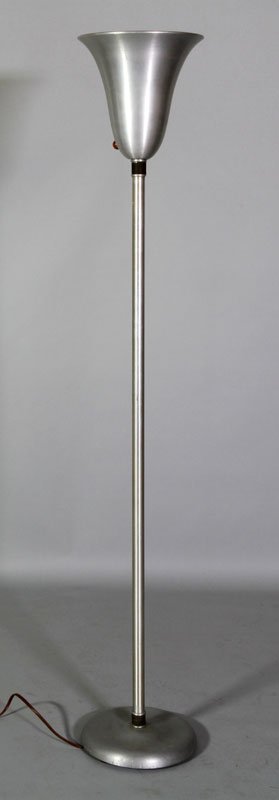 Russel Wright Floor Lamp: Russel Wright floor lamp, spun aluminum, 64 1/2" h.