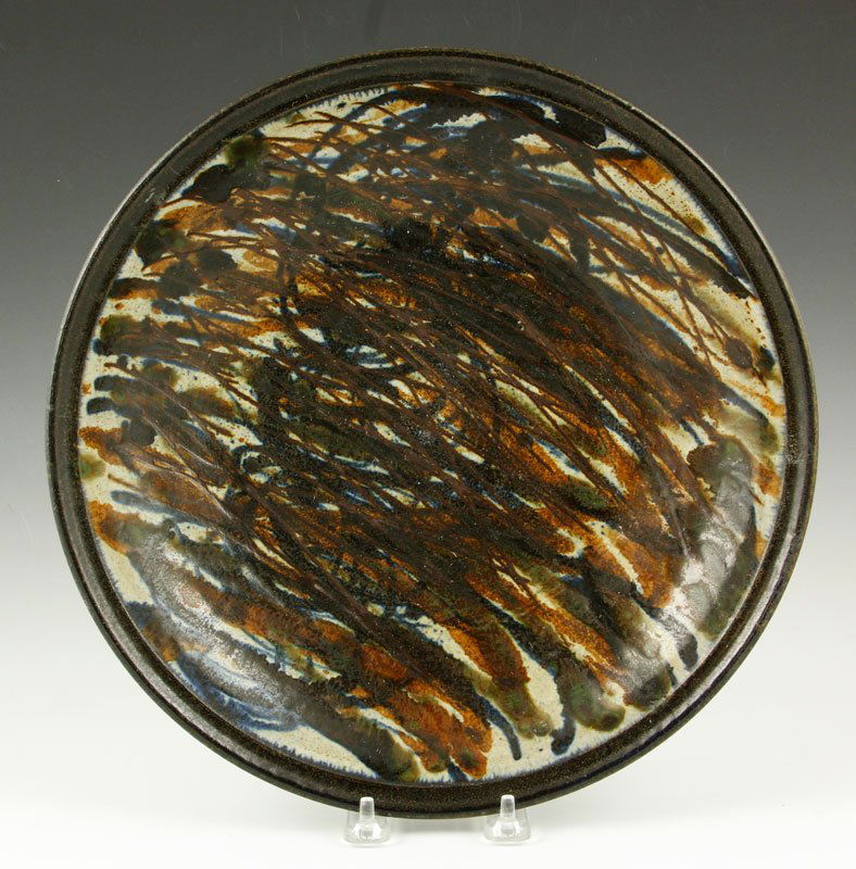 Sperry Studio Pottery Charger: Robert Sperry, studio pottery decorated charger, signed on base, 1959, 12" h.