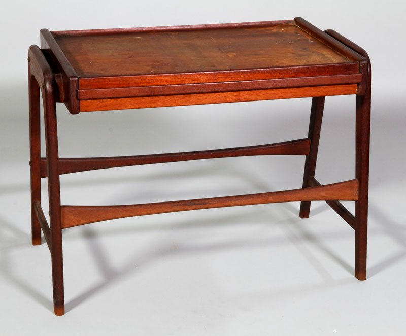 Scandinavian Modern Side Table: Scandinavian Modern side table with extendable side leaves, circa 1960, 20 1/2" h x 28" w x 16 1/2" d, (36" d open).