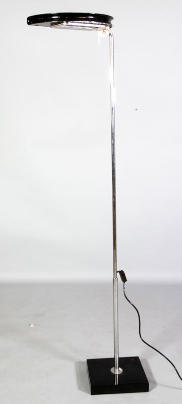 Bruno Gecchelin for Mezzaluna Floor Lamp: Bruno Gecchelin for Mezzaluna floor lamp, designed 1975, adjustable, max 233 centimeters, made by Skipper, Milan, chrome steel, sheet steel, and granite.