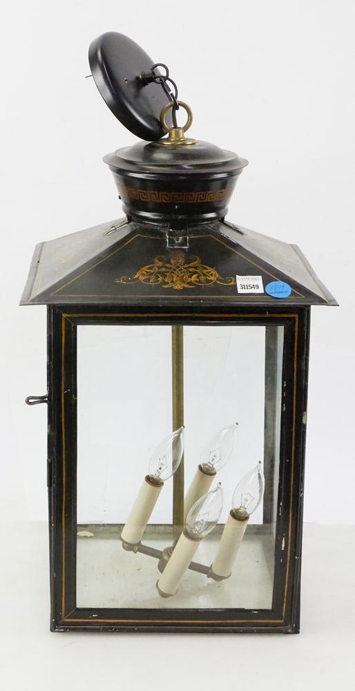 Antique Tin Lantern, Black and Gold Painted (1 of 9)