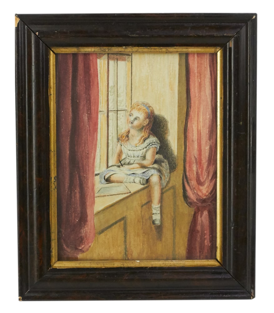 Young Girl Looking Out the Window, Watercolor (1 of 7)
