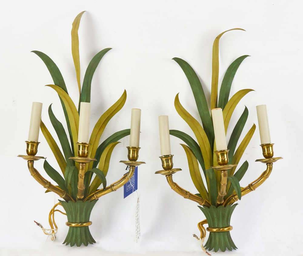 Pair of Brass and Painted Metal Fern Sconces (1 of 12)