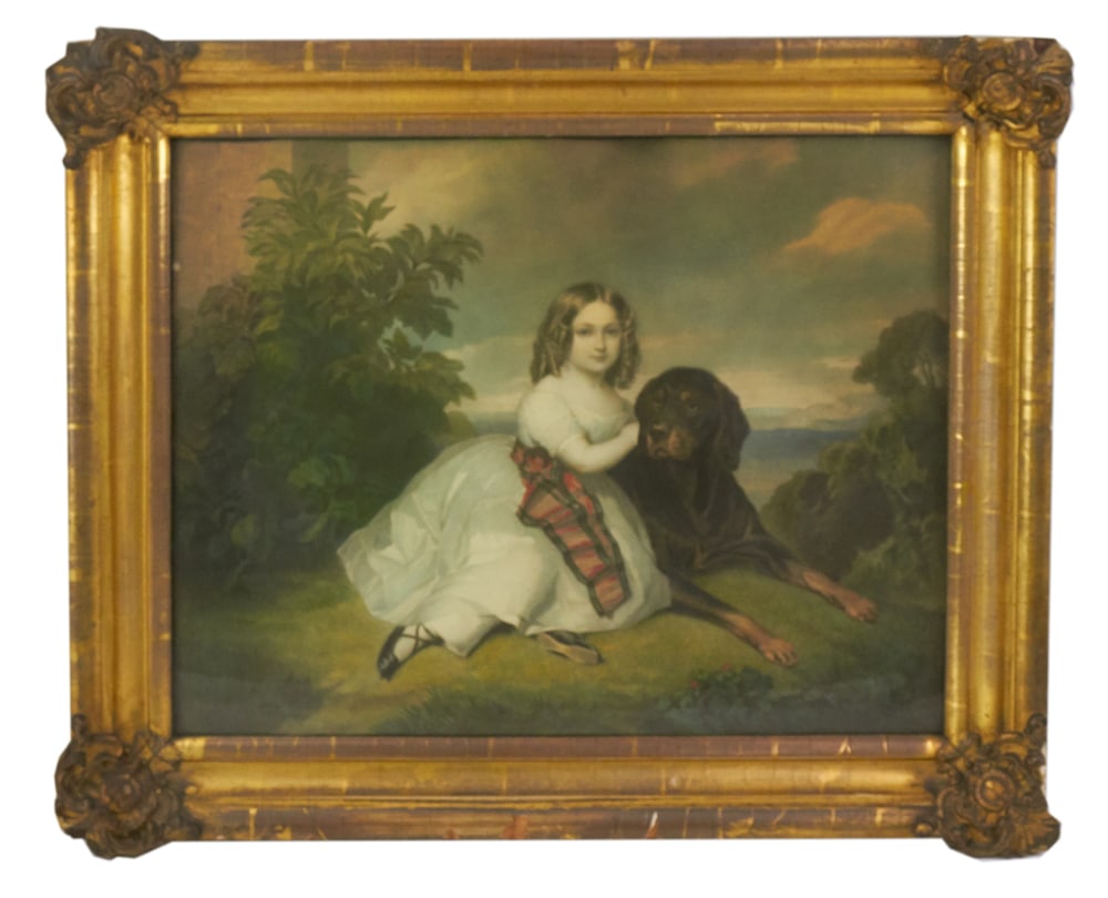 19thC Hand-colored Engraving of Girl with Her Dog (1 of 7)