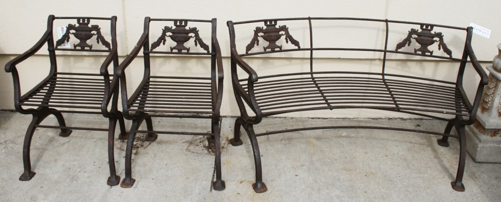Antique Cast Iron Bench and Two Matching Chairs (1 of 8)