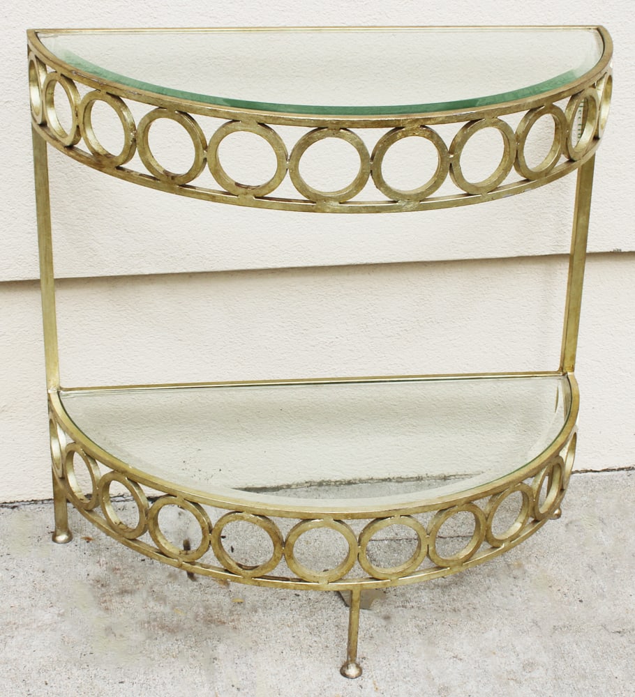 Neoclassical-style Gold Leaf Iron Demilune Glass-top Table (1 of 7)