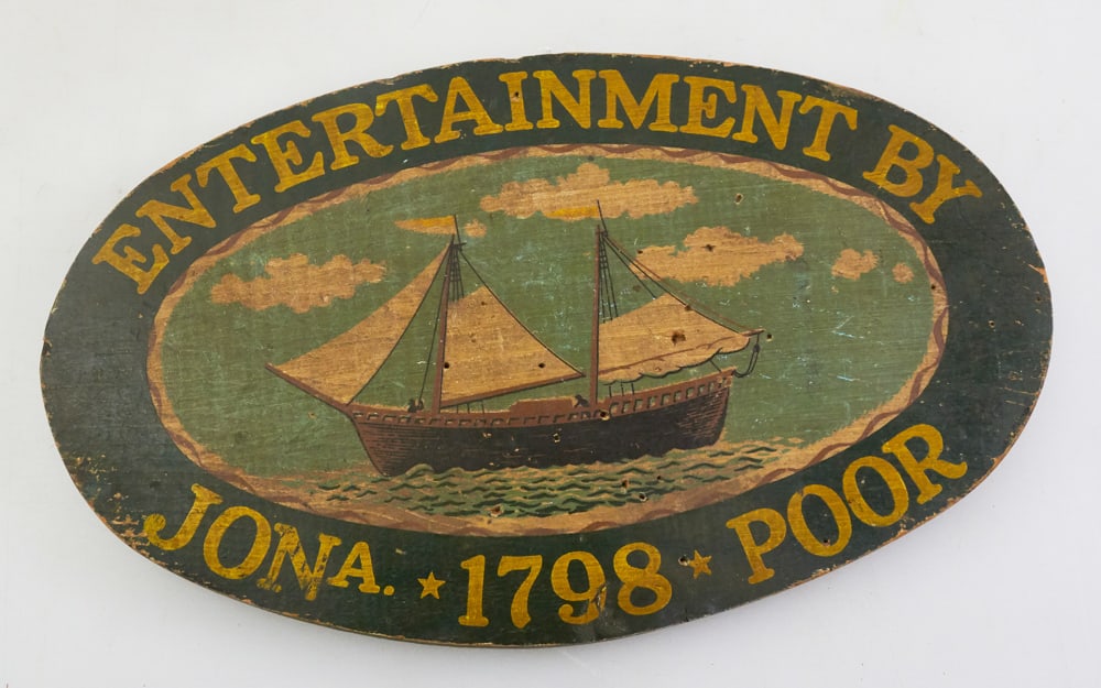 Advertisement Oval Wood Plaque: Advertisement oval wood plaque, 7" x 12". Provenance: The Susie Hilfiger Collection.
