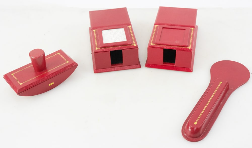 Smythson Desk Accessories: Smythson desk accessories. Provenance: The Susie Hilfiger Collection.