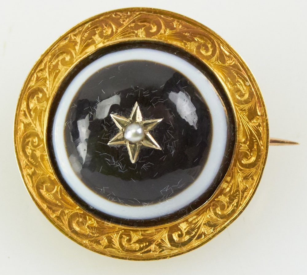 15k Gold Bullseye Agate Brooch with Hair Receiver Back (1 of 7)