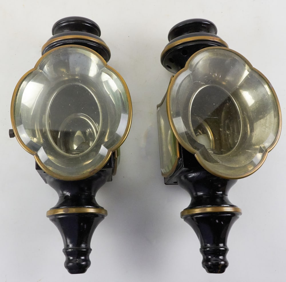 Late 19thC Carriage Lamps with Beveled Glass, Brass Trim (1 of 11)