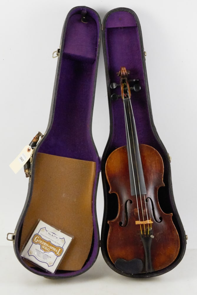 Old German Violin: Old German violin, 23.5" x 8" W. Provenance: Salem, Massachusetts collection.