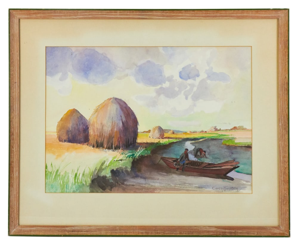 Carl H. Nordstrom, Haystacks and Fishermen, Watercolor (1 of 8)