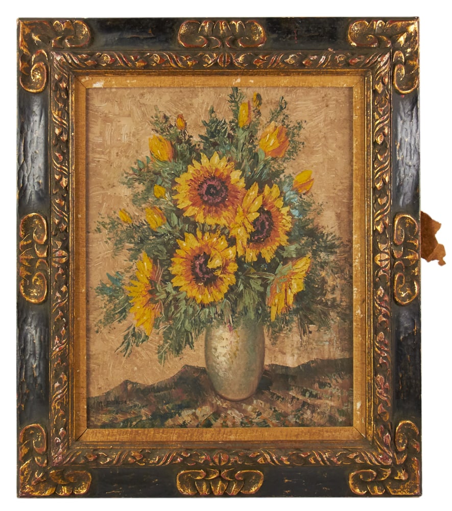 G. Ponse, Sunflowers in Vase, Oil on Canvas: G. Ponse, sunflowers in vase, oil on canvas, signed L/L, 16" x 20", framed 27" x 23". Provenance: Hollywood, Florida collection.