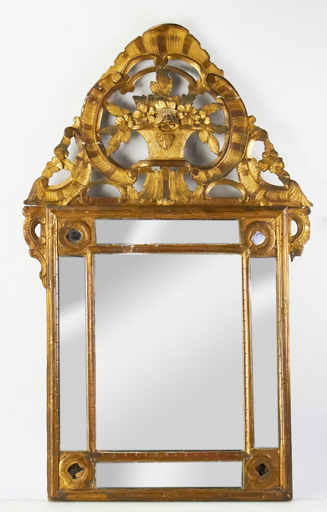 Venetian-style Giltwood Mirror: Venetian-style giltwood mirror, 43" H x 26". Provenance: Wellesley, Massachusetts collection.