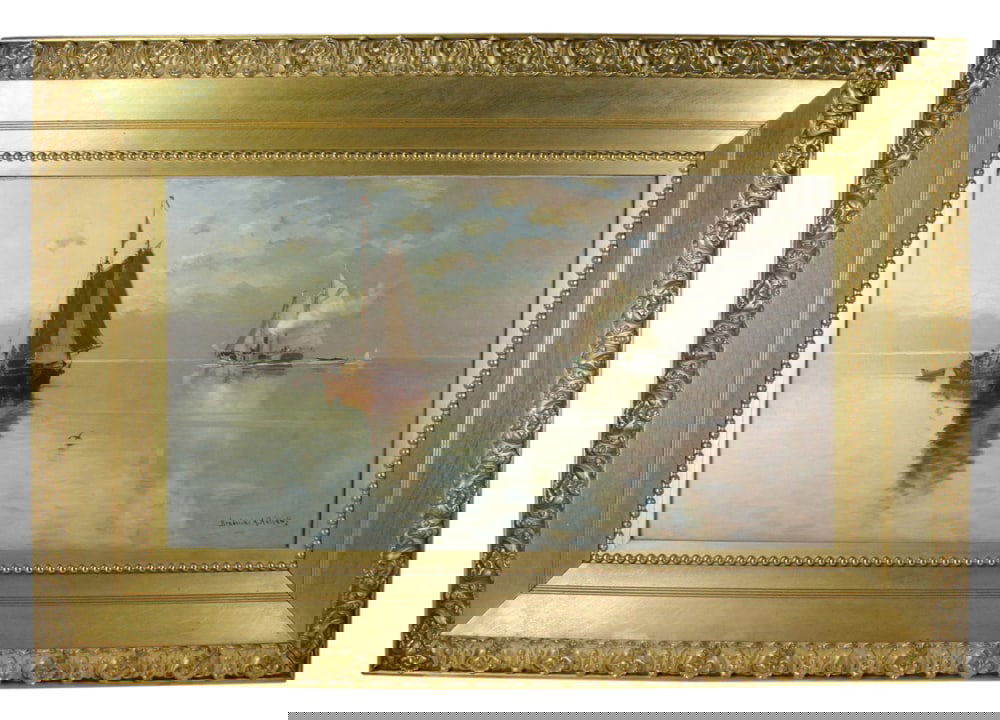 Hendricks Hallett, Sailing Ships in Bay, Oil on Canvas (1 of 9)