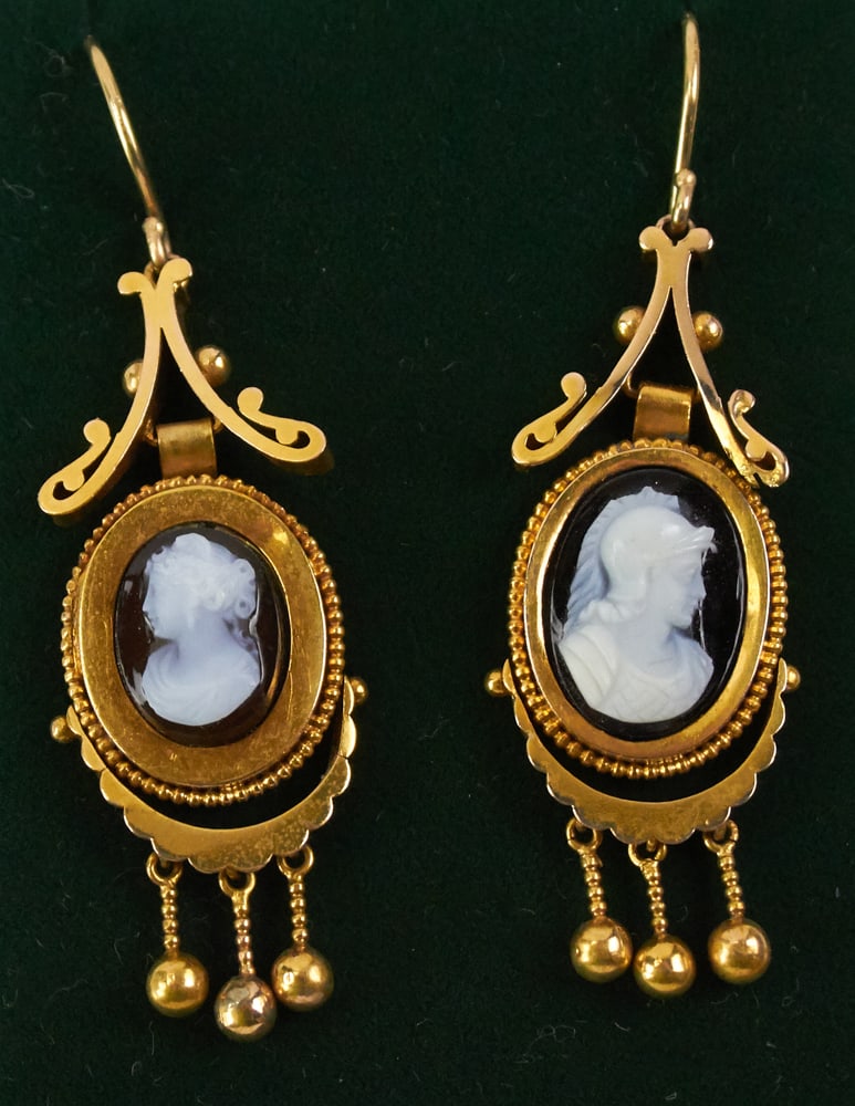 14k Gold and Hardstone Cameo Earrings (1 of 6)