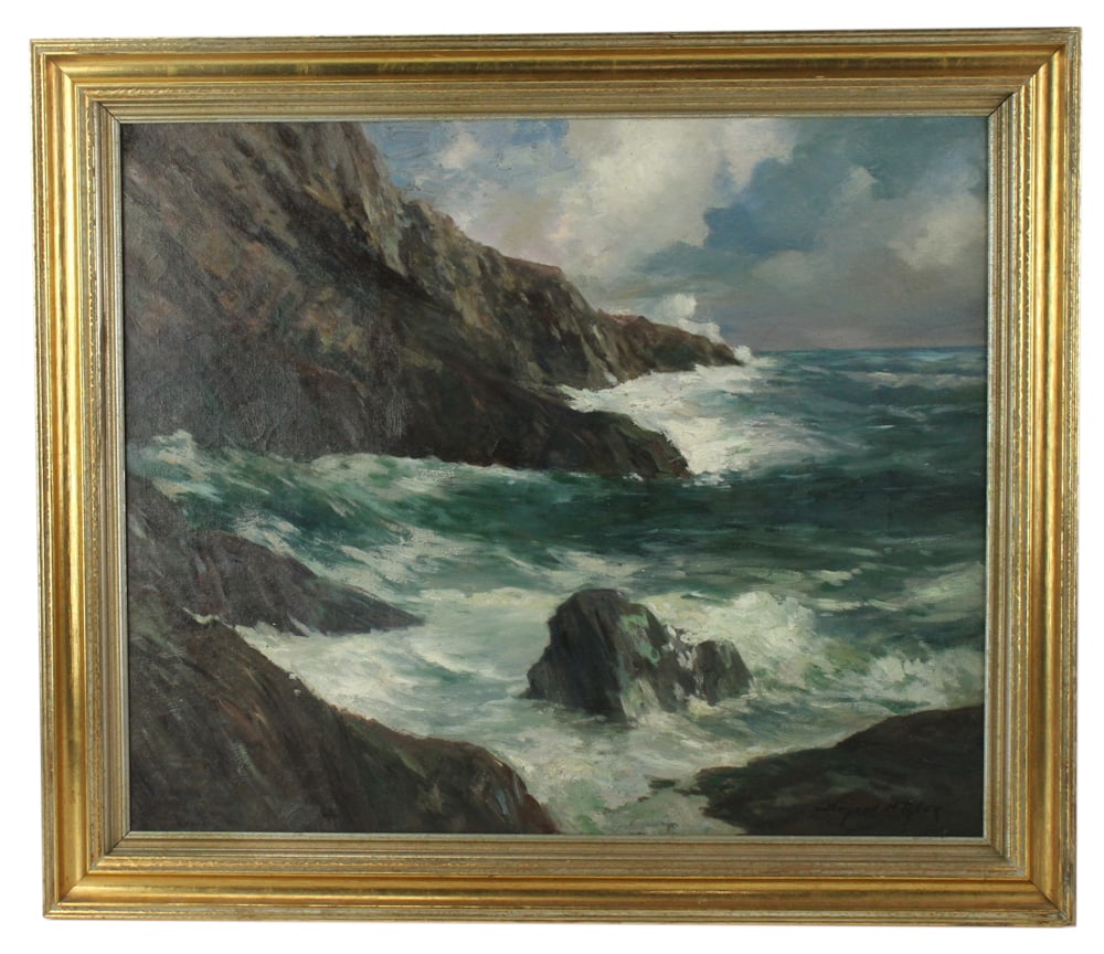 Bayard H. Tyler, Seascape, Oil on Canvas: Bayard H. Tyler (American, 1855-1931), seascape, oil on canvas, signed, 25" x 29", in original frame 30" x 35". Provenance: Walpole, Massachusetts collection.