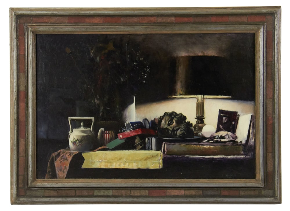 Tom Hagen, Still Life, Oil on Canvas: Tom Hagen, still life, oil on canvas, signed L/R, 16" x 24", framed 21" x 29". Provenance: Beverly, Massachusetts collection.