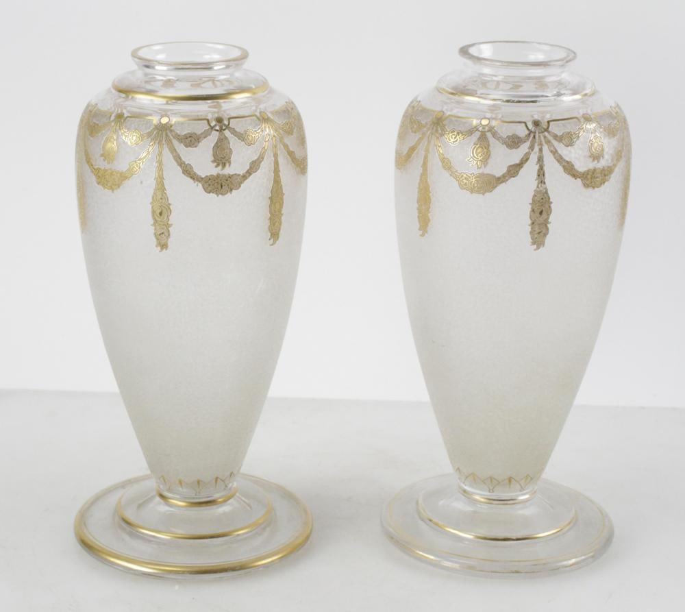 Pair of 19th Century French Blown, Etched and Gilded Vases (1 of 11)