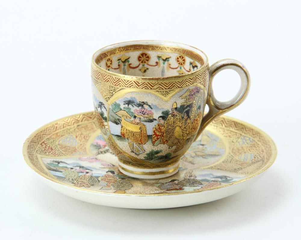 Japanese Satsuma Cup and Plate: Japanese Satsuma Cup and Plate, 4 1/2" Provenance: Peabody, MA.
