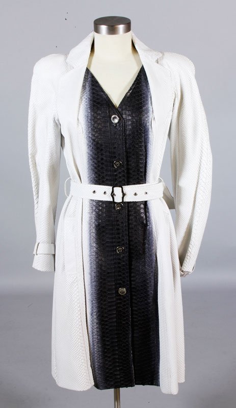 Dior Paris Runway Original Trench Coat: Christian Dior, Boutique Paris Runway original, white and black python long trench coat, USA, size 6. As new, never worn.
