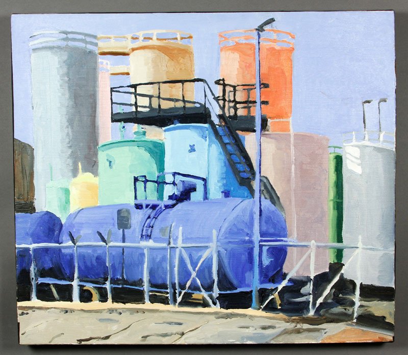 Amesbury, "Doubletree Tanks", A/C: Rob Amesbury, "Doubletree Tanks", acrylic on canvas, signed and titled verso, 20"h x 23"w.