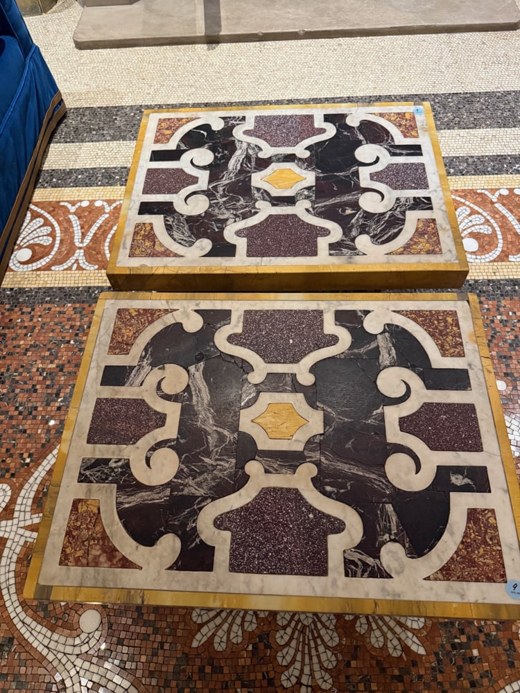 PAIR OF SPECIMEN MARBLE TOPS ON GILT-METAL BASES (1 of 4)