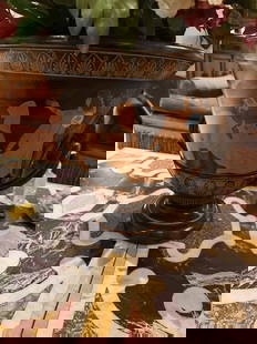 GREEK REVIVAL VASE, KRATER SHAPE: GREEK REVIVAL VASE, Krater shape, attic painter-style, 15" x 16", with silk