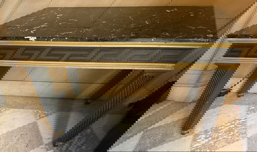 BLACK AND GILT MARBLE-TOP HALLWAY TABLE (1 of 2)