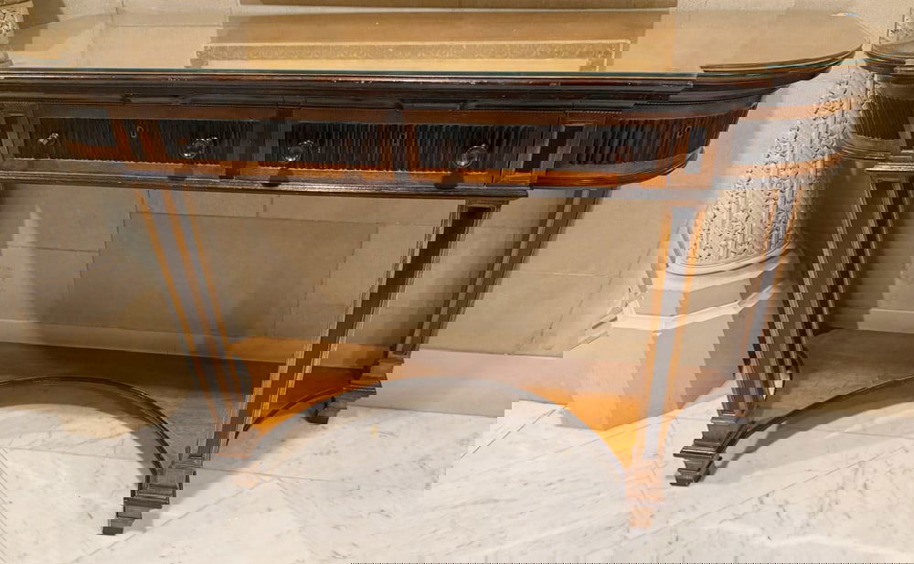 CONTINENTAL NEOCLASSIC MAHOGANY AND PARCEL-EBONIZED CONSOLE (1 of 3)