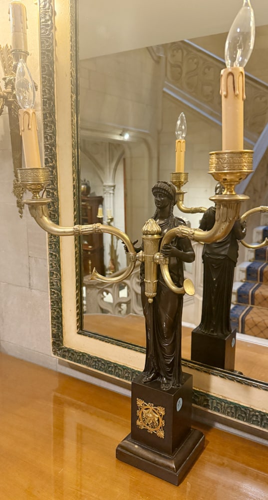 EMPIRE STYLE GILT AND PATINATED-METAL TWIN-BRANCH CANDELABRA (1 of 5)