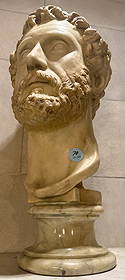 MARBLE/CAST BUST OF HADRIAN ON SOCLE BASE: MARBLE/CAST BUST OF HADRIAN ON SOCLE BASE 20" X 9"