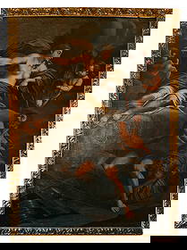 ITALIAN SCHOOL, 17TH CENTURY VENUS AND CUPID, OIIL ON CANVAS: ITALIAN SCHOOL, 17TH CENTURY Venus and Cupid at the Forge of Vulcan oil on canvas 81 x 60" canvas, 89" x 67" frame (Living Room) Christie's Appraisal 2005 - $35,000