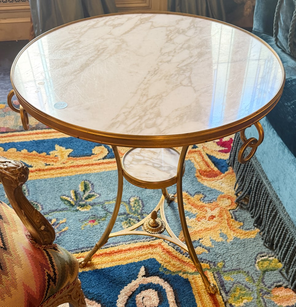 NEOCLASSICAL STYLE CHROME AND GILT-METAL SIDE TABLE (1 of 3)