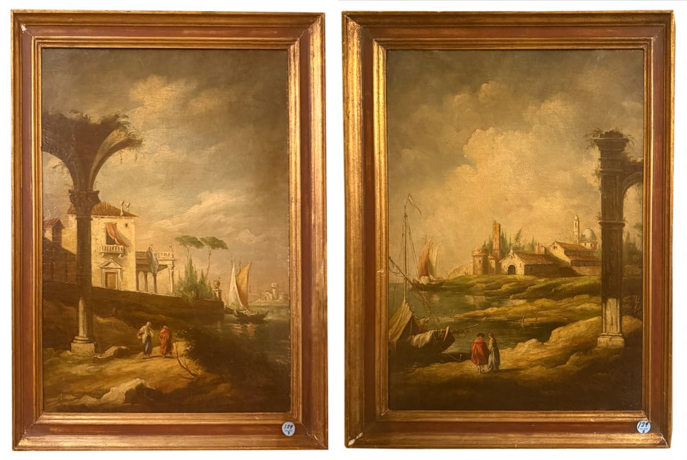 CONTINENTAL SCHOOL, 18TH/19THC, TWO VIEWS OF HARBOR, OIL ON CANVAS (1 of 5)