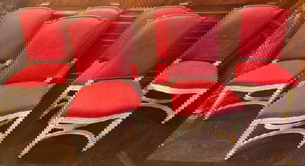 SET OF SIX LOUIS XVI STYLE PAINTED AND DECORATED SIDE CHAIRS (1 of 5)