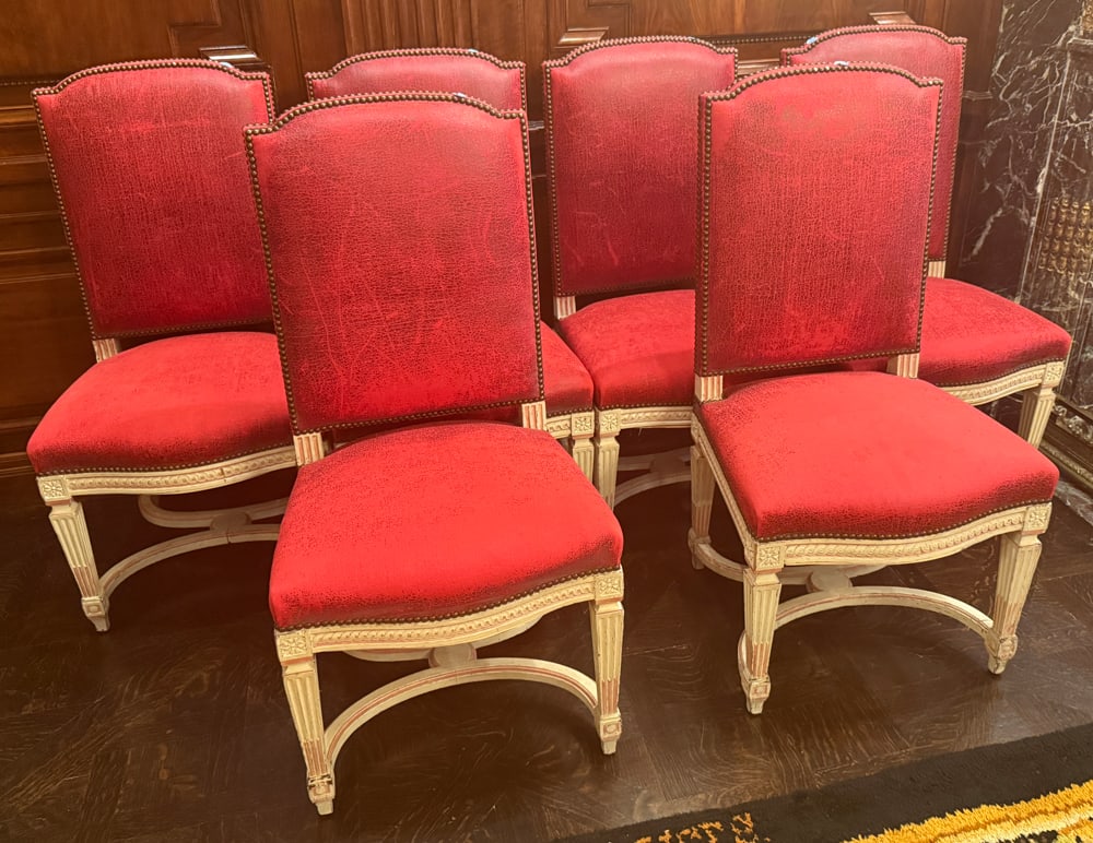 SET OF SIX LOUIS XVI STYLE PAINTED AND DECORATED SIDE CHAIRS (1 of 3)