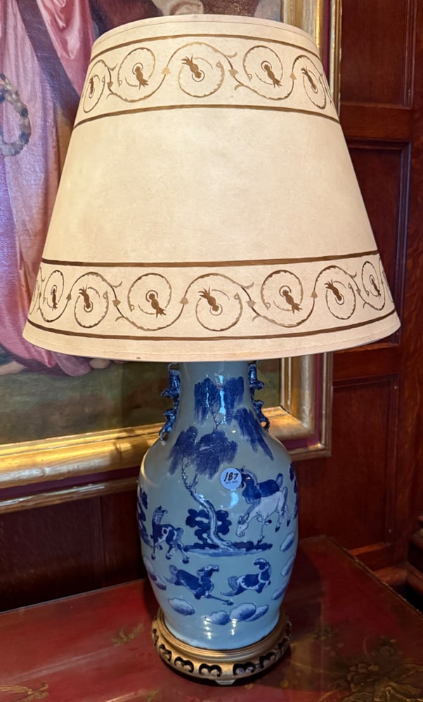 CHINESE-STYLE BLUE AND CELADON VASE LAMP (1 of 3)
