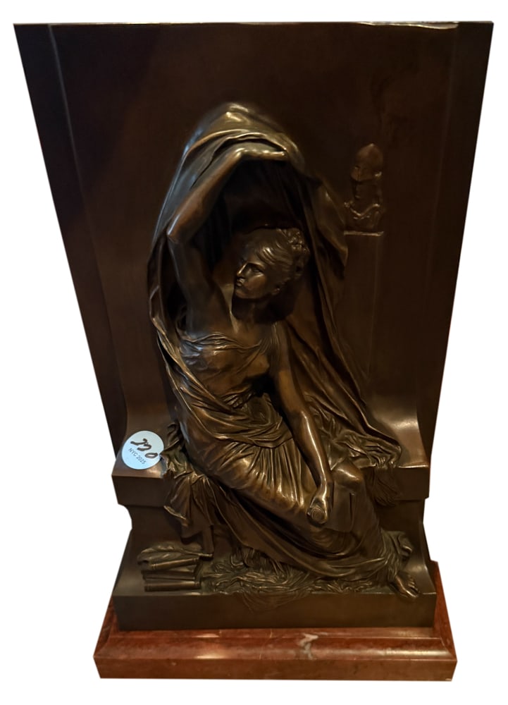 FRENCH BRONZE RELIEF DEPICTING A SEATED MUSE (1 of 3)