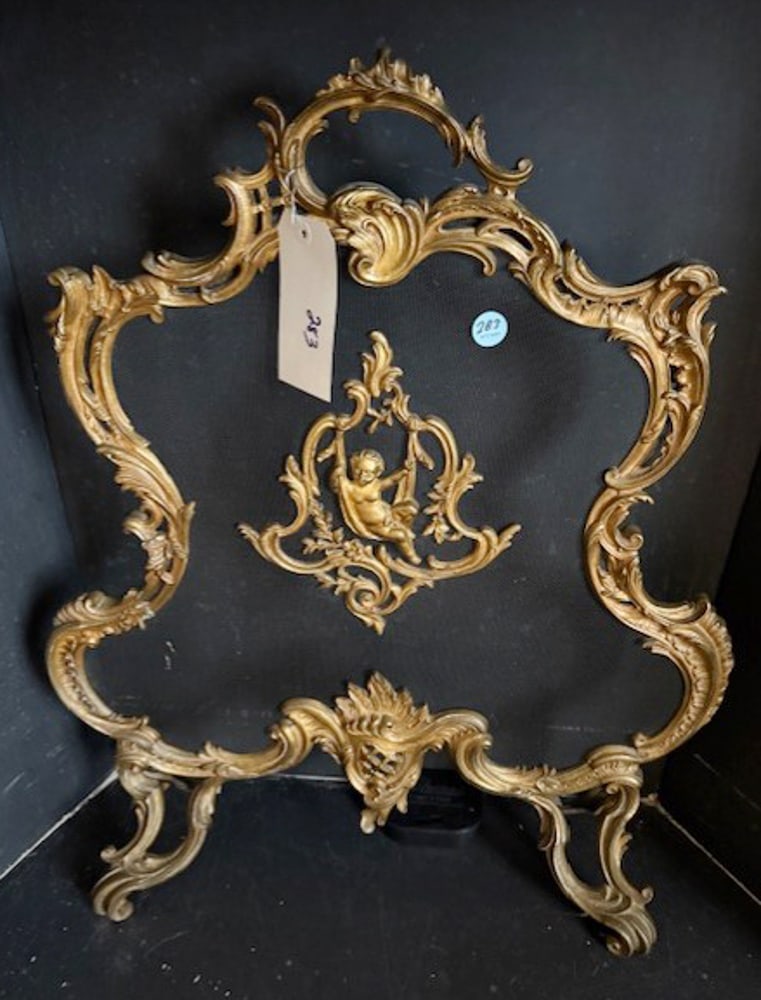 FIREPLACE SCREEN, ROCOCO GILT AND METAL MESH (1 of 2)