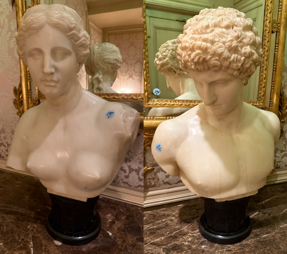 TWO ALABASTER BUSTS, THE VENUS DE MILO, AND ANTINOUS (1 of 3)
