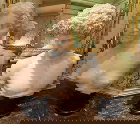 TWO ALABASTER BUSTS, THE VENUS DE MILO, AND ANTINOUS: TWO BUSTS: AN ALABASTER BUST OF THE VENUS DE MILO After the Antique, second half 19th century Inscribed to a panel to the base V. MILO Height: 28 inches Provenance: Anonymous Sale, Christie's, South K