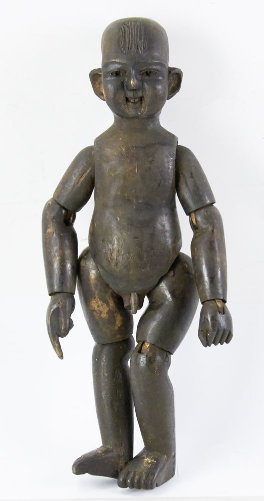 Folk Art Wood Doll: Folk Art wood doll, 15" x 11". Provenance: Palm Beach, Florida estate.