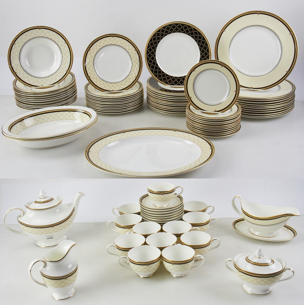 Royal Doulton "Baroness" Dinner Service for (12): Royal Doulton "Baroness" dinner service for (12) to include: (12) 10 1/2" dinner plates, (14) 8 3/4" accent luncheon plates, (12) 8" salad plates, (12) 6 1/2" bread and butter plates, (12) 8" rimmed s