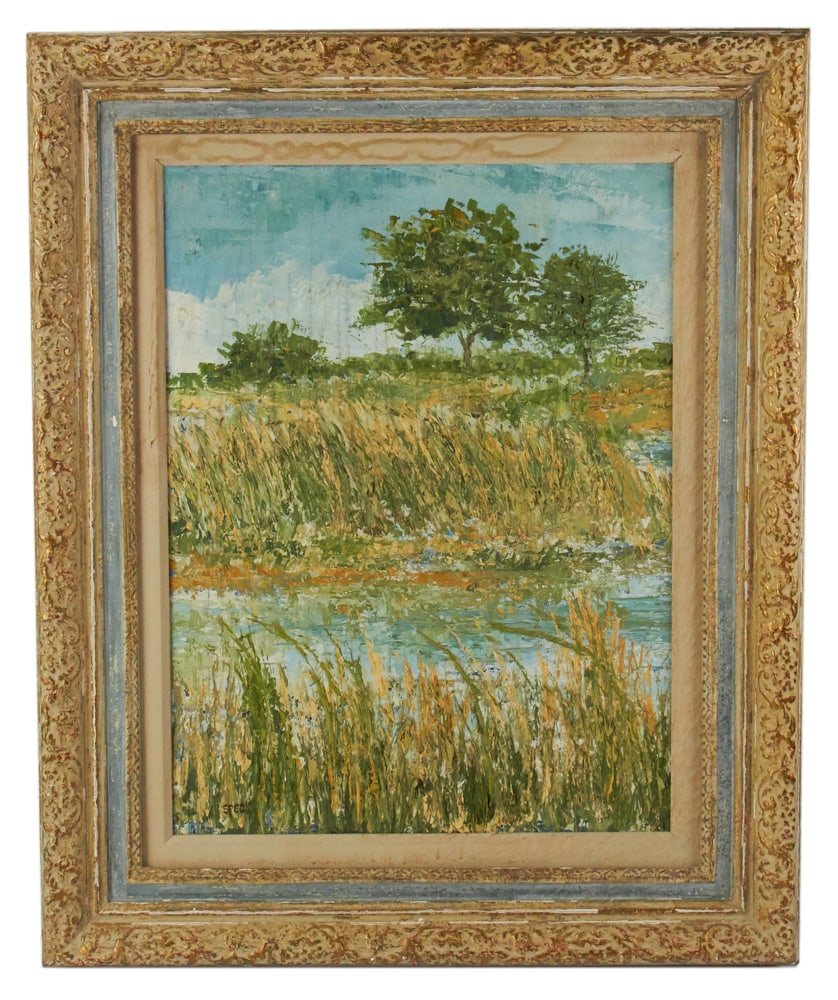 Signed Speck, Landscape Marsh, Oil on Canvas: Speck, landscape marsh, oil on canvas, signed, 24" x 19", framed 33" x 27". Provenance: Palm Beach, Florida estate.