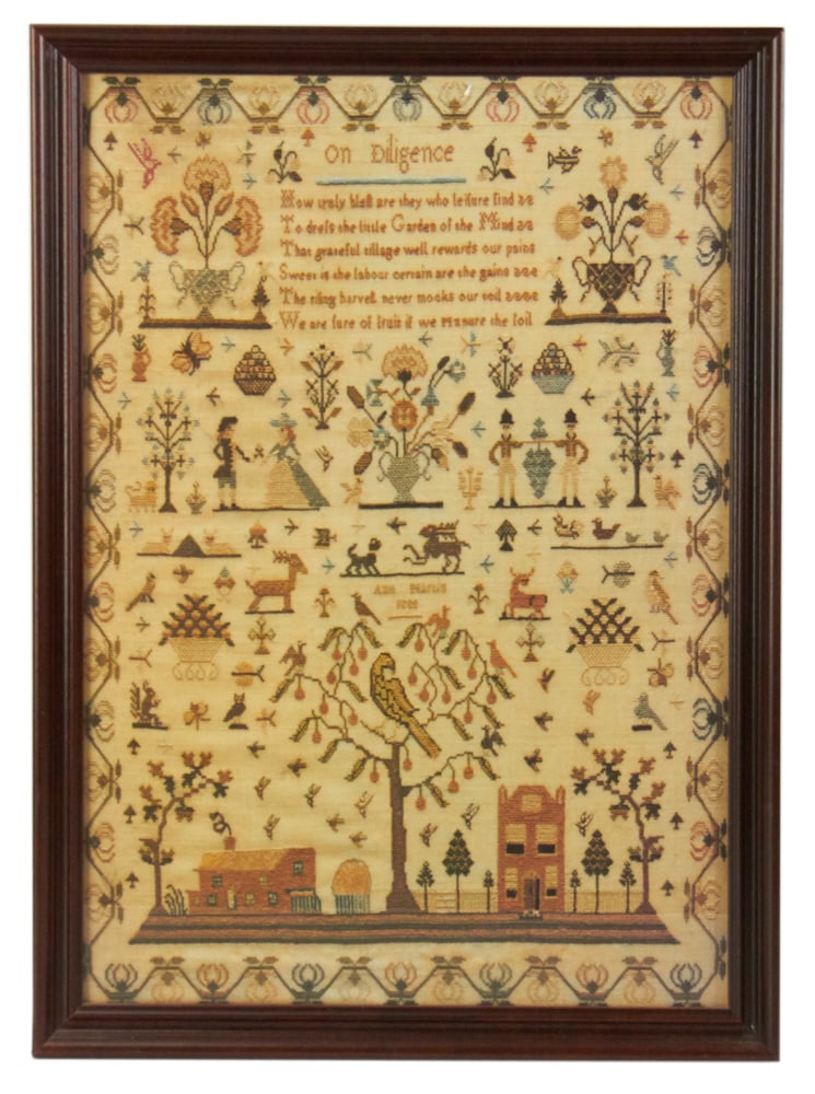 1808 Sampler by Ann Martin: 1808 sampler by Ann Martin, framed 21" x 15". Provenance: Saugus, Massachusetts collection.