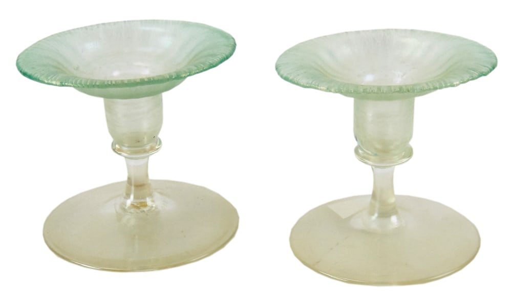 Pair of Tiffany Candle Stands: Pair of Tiffany candle stands, 4" x 3 3/4". Provenance: The Collection of Zhang Dinghuang of Atlanta, Georgia. Zhang Dinghuang 張定璜 (1895-1986), also known as Chang Feng-chu অ